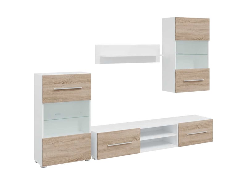  Meubles tv avec lumière led 5 pcs chêne sonoma bois d'ingénierie  - Conforama A