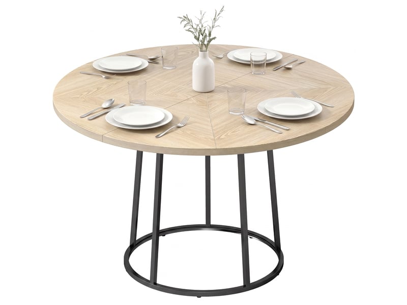 Table à manger ronde pour 4 à 6 personnes, ø 120 x 75 cm, table de cuisine avec piétement conique en métal, bois naturel  - Conforama B