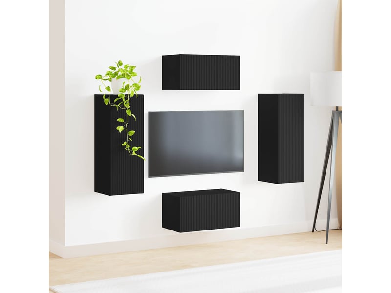  Ensemble meuble tv - banc tv - meuble de rangement 2 pcs noir bois d'ingénierie  - Conforama D
