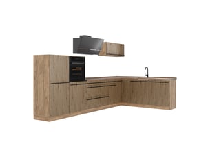 Vicco cuisine en angle, chêne artisanchêne doré, 347 x cm plan de travail chêne doré