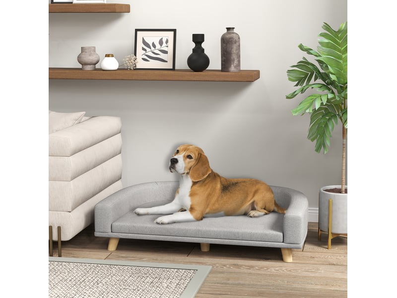  Canapé pour votre petit compagnon de compagnie 98 x 67 x 25 cm, tissu gris, coussin amovible, pieds en bois et structure surélevée  - Conforama B