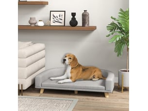 Canapé pour votre petit compagnon de compagnie 98 x 67 x 25 cm, tissu gris, coussin amovible, pieds en bois et structure surélevée