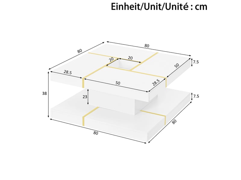  Table basse 80x80x38 cm en panneau de particules à deux niveaux blanche chicfurn  - Conforama D