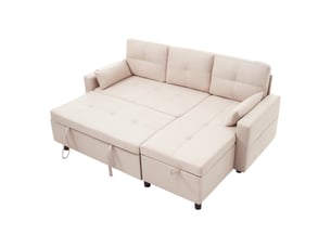 Canapé d'angle convertible modulable en lin avec rangement et porte-gobelet 3-4 places
