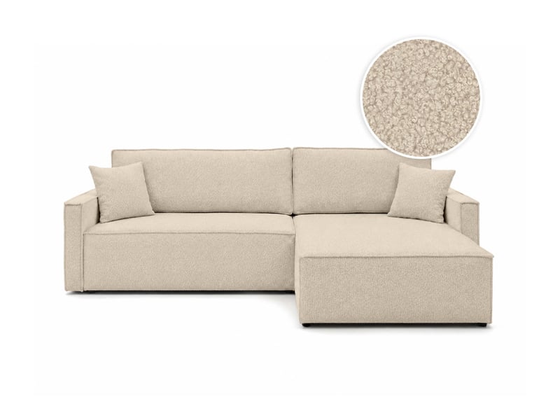  Farah - canapé d'angle max réversible et convertible 5 places accoudoirs slim en tissu bouclettes généreuses  - Conforama A
