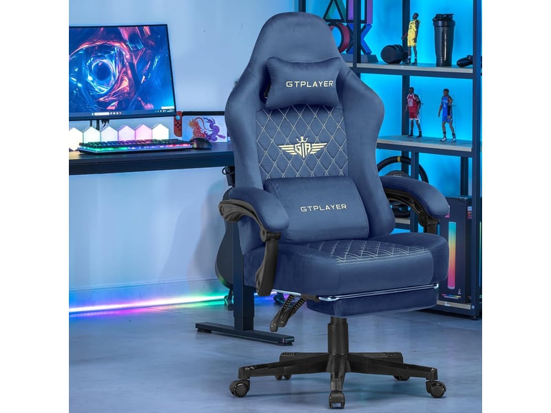  Gtplayer chaise de jeu ergonomique avec assise à ressorts et repose-pieds 150kg - tissu bleu GT830-BL - Conforama B