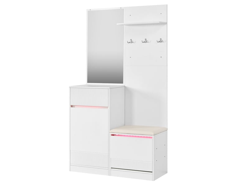  Meubles d'entrée avec miroir, banc et rangement à chaussures, led réglable pour entrée en mdf, 105×38×190 cm, blanc  - Conforama A
