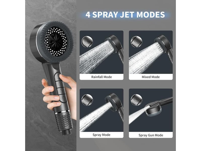  Pommeau de douche haute pression,avec tuyau douche 1.5m et support de douche, pommeau douche anti calcaire 4 types de jets  - Conforama B