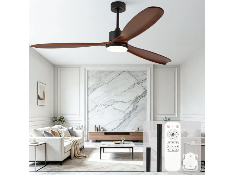  Ventilateur de plafond 70 pouces 3 pales en bois, led 3cct, télécommande  - Conforama W