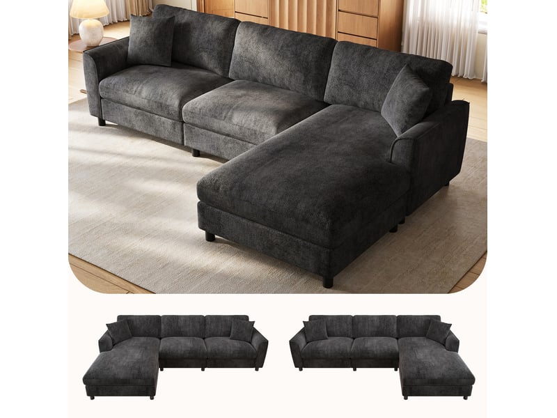  Canapé d'angle 3 places avec méridienne réversible, en chenille gris  - Conforama E