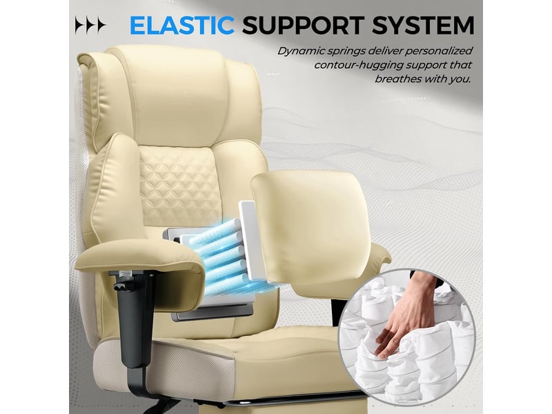 Gtplayer chaise de jeu large avec soutien lombaire à ressorts, repose-pieds, pu, 180kg - ivoire GT216-WRWT - Conforama E