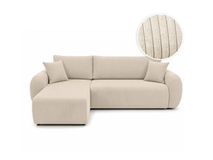 Canapé d'angle réversible convertible LOUNGITUDE ALYA 3 places Velours côtelé Beige