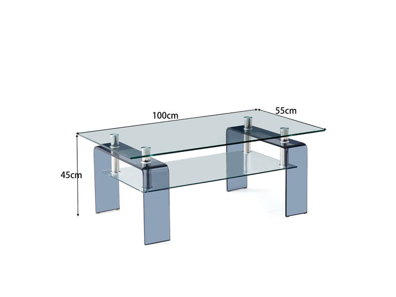  Table basse 100x55x45 cm en verre trempé transparent à pieds gris  - Conforama C