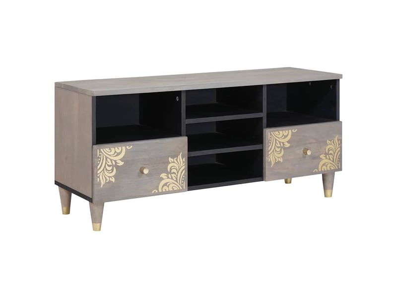  Meuble tv - banc tv - meuble de rangement gris 100 x 33 x 46 cm bois de mangue massif  - Conforama B