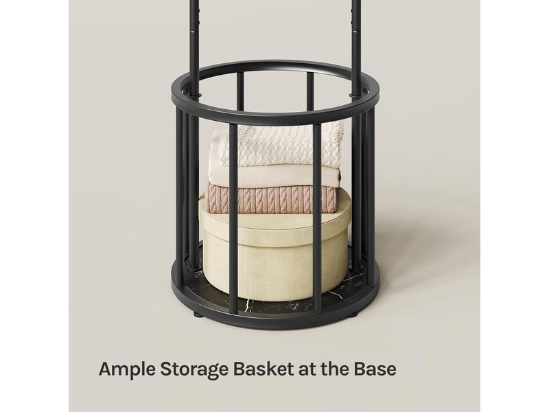 Portemanteau métallique avec panier de rangement rond, vestiair, 41x41x175cm,noir  - Conforama E