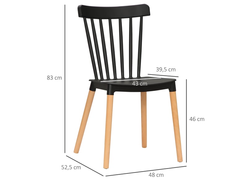  Lot de 4 chaises style scandinave dossier haut assise en polypropylène pieds en hêtre noir 48 x 52,5 x 83 cm  - Conforama C
