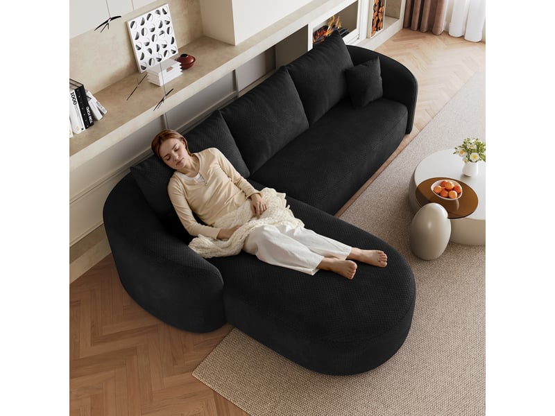 Canapé d'angle 4 places sans montage 266 cm chenille noire - mousse compressée confortable - Conforama B