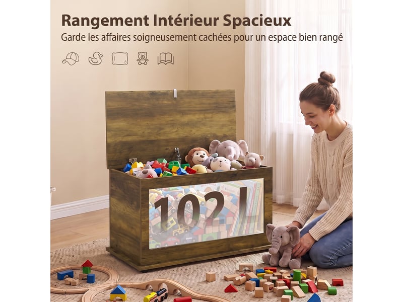  Coffre de rangement couvercle rabattable en panneau de particules marron 80 x 40 x 45 cm  - Conforama E