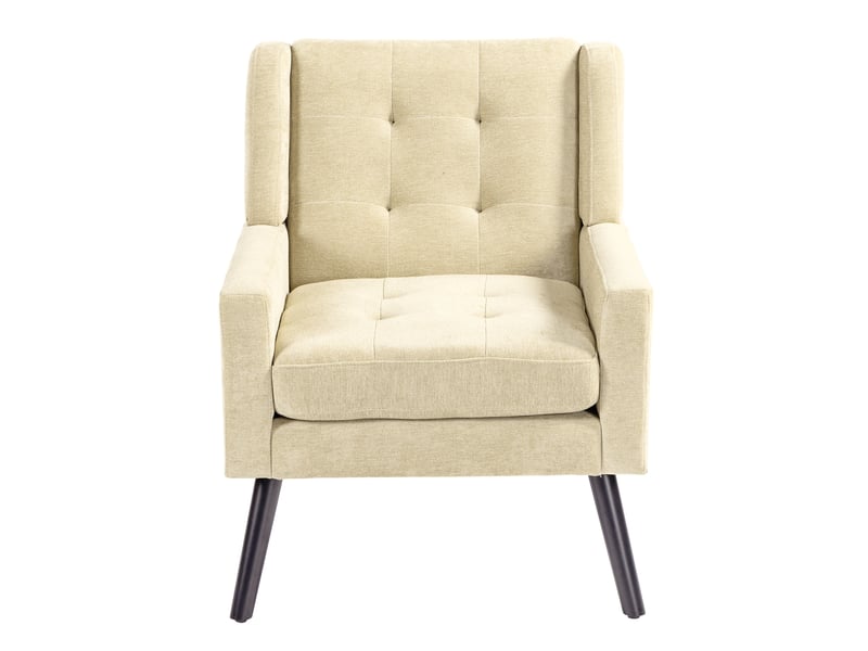  Fauteuil,68x76x88 cm,capitonné avec accoudoirs et pieds noirs,lin,beige  - Conforama D