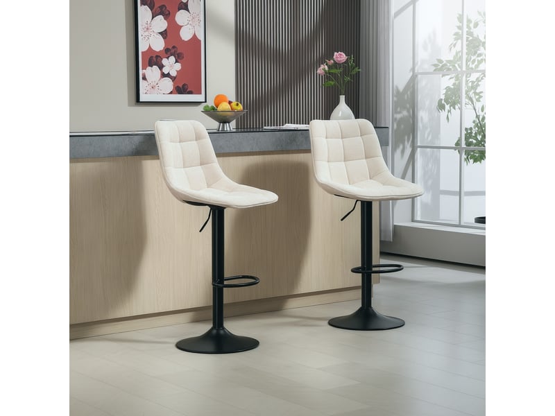  Lot de 2 tabourets de bar beige rembourrés - pivotants et réglables, cadre acier, effet chenille  - Conforama B