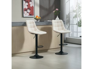 Lot de 2 tabourets de bar beige rembourrés - pivotants et réglables, cadre acier, effet chenille
