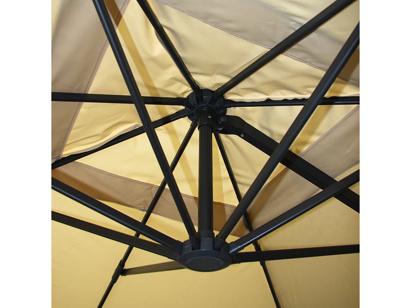  Parasol déporté 3 x 3 m avec base en croix manivelle et inclinaison réglable sans pied polyester vert et aluminium 04_0007977  - Conforama C