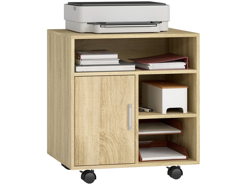  Support d'imprimante 1 porte 3 niches panneau de particules bois naturel 60x50x65 cm  - Conforama A