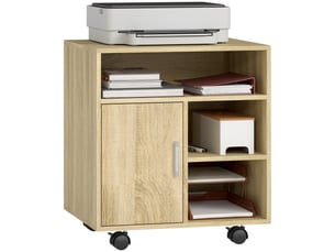 Support d'imprimante 1 porte 3 niches panneau de particules bois naturel 60x50x65 cm