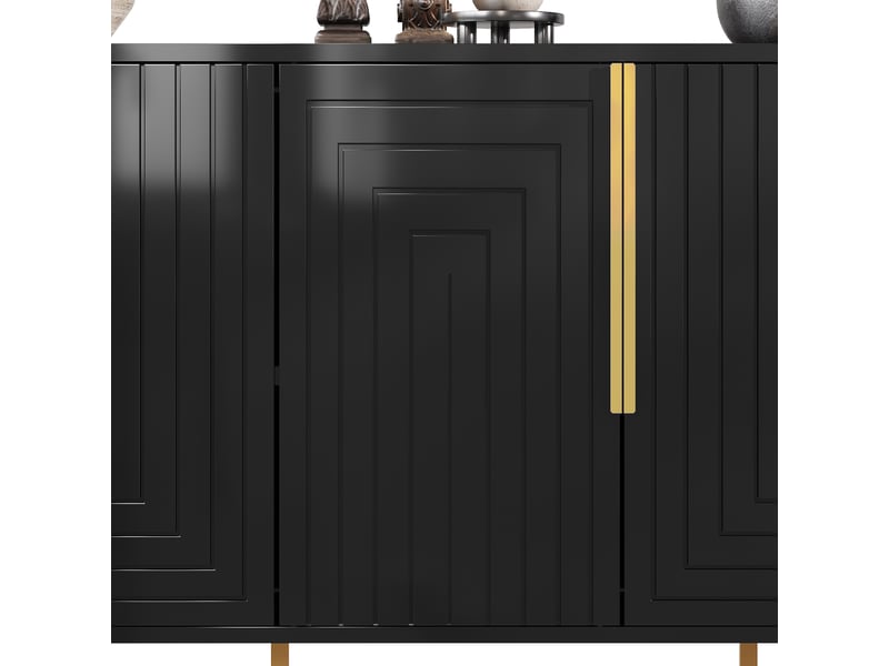  Buffet noire élégante - portes 3d luxueuses &amp; pieds métalliques, sécurité anti-basculement - 4 cases rangement - 152x40x75cm  - Conforama R