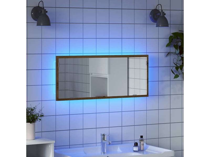 Miroir de salle de bain, miroir de toilette à led chêne artisanal bois d'ingénierie cf62515 - Conforama D