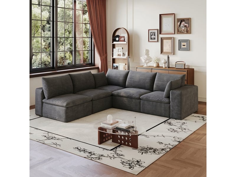  Canapé nuage en velours côtelé 5 places modulable sans structure en bois gris foncé  - Conforama D