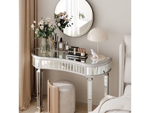 Console demi-lune avec tiroir à bouton facetté et verre cannelé, pour entrée ou chambre, gris argenté, 120 × 38 × 78 cm