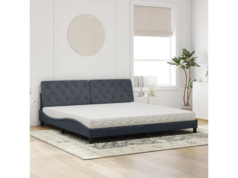  Lit avec matelas gris foncé 200x200 cm velours  - Conforama C