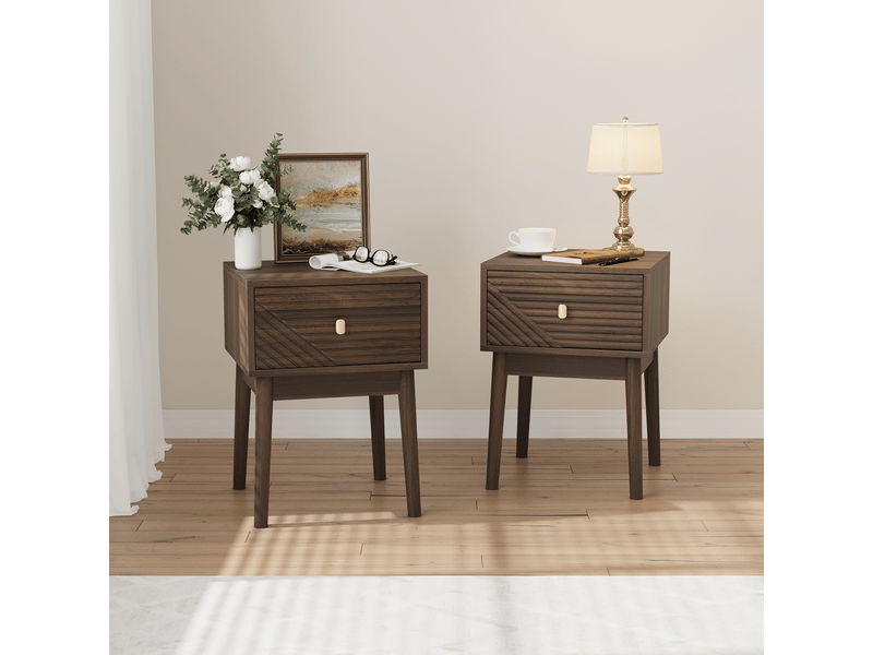  Table de chevet moderne - style moderne du milieu du siècle - noyer - 2 pièces - 2 tiroirs 40x40x55cm - Conforama A