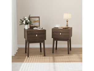 Table de chevet moderne - style moderne du milieu du siècle - noyer - 2 pièces - 2 tiroirs