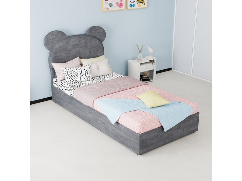 Lit capitonné en tissu et métal gris 90 x 200 cm  - Conforama D