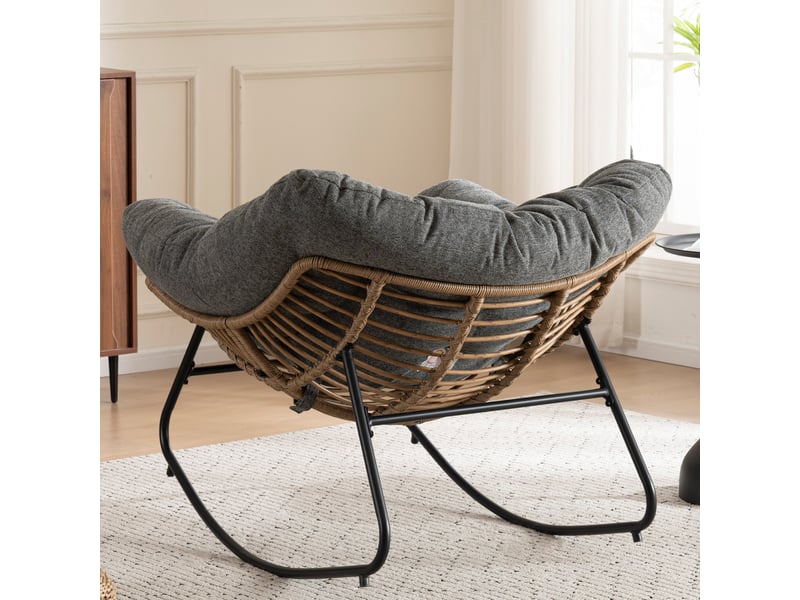  Fauteuil à bascule modenvie moderne en chenille gris 102 x 98 x 77 cm  - Conforama E