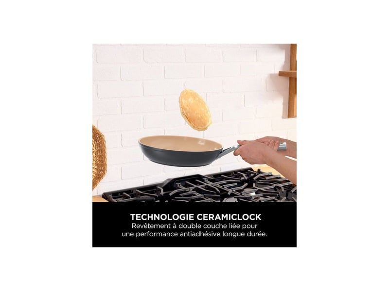  Coffret de cuisson 5 pieces ceramiclock céramique antiadhésif, 2 poeles 24 28 cm et 3 casseroles 16 18 20 cm avec couvercles NIN0622356332262 - Conforama C