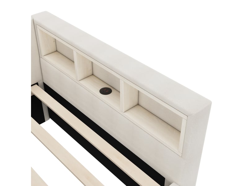  Lit de jour 90x200 cm canapé-lit en lin avec led usb type c et 2 tiroirs de rangement beige  - Conforama W
