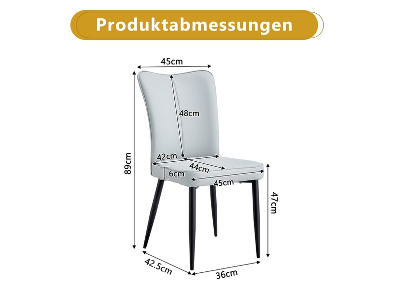  Chaises de salle à manger design 2 pièces gris clair, assise en pu, pieds métal noir, multifonctions pour bureau, restaurant, etc.  - Conforama C