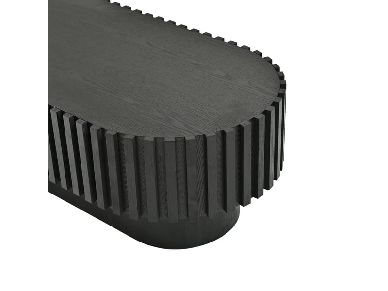  Table basse ovale 100 x 50 x 35,5 cm noire en mdf, avec tiroir intégré et décor de lamelles verticales  - Conforama E