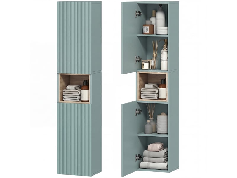  Meuble colonne de salle de bain 2 portes étagère ouverte vert 30 x 24 x 140 cm  - Conforama A