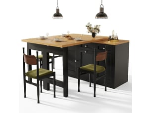 Table bar extensible avec rangement tiroir et porte-snacks support poubelle escamotable design gain de place pour petite cuisine noir