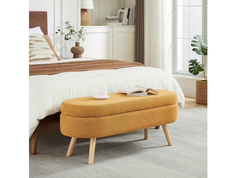  Banc de rangement 110x40x42 cm en chenille jaune  - Conforama E