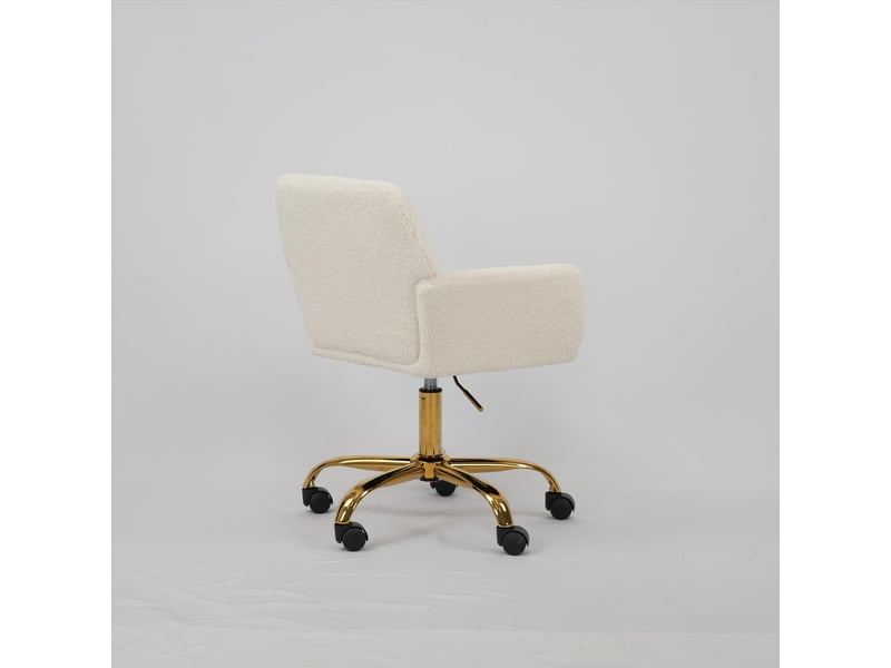  Chaise de bureau - 54.9x39.8x84.3cm - pivotante en tissu bouclé, hauteur réglable, fauteuil pied métal doré - blanc cassé  - Conforama C