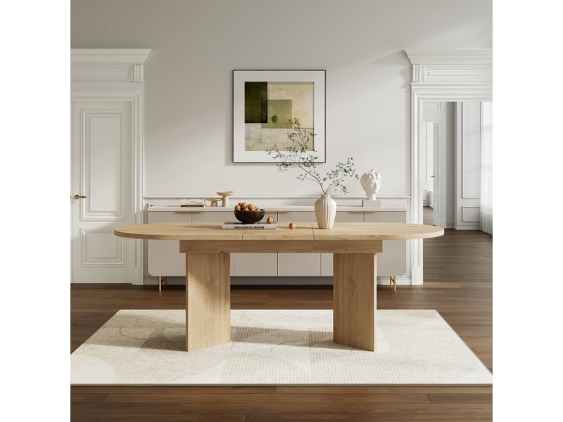 Table à manger extensible 120160 x 80 cm, 4–6 personnes, coins arrondis, plateau épais, finition chêne evarich - Conforama E