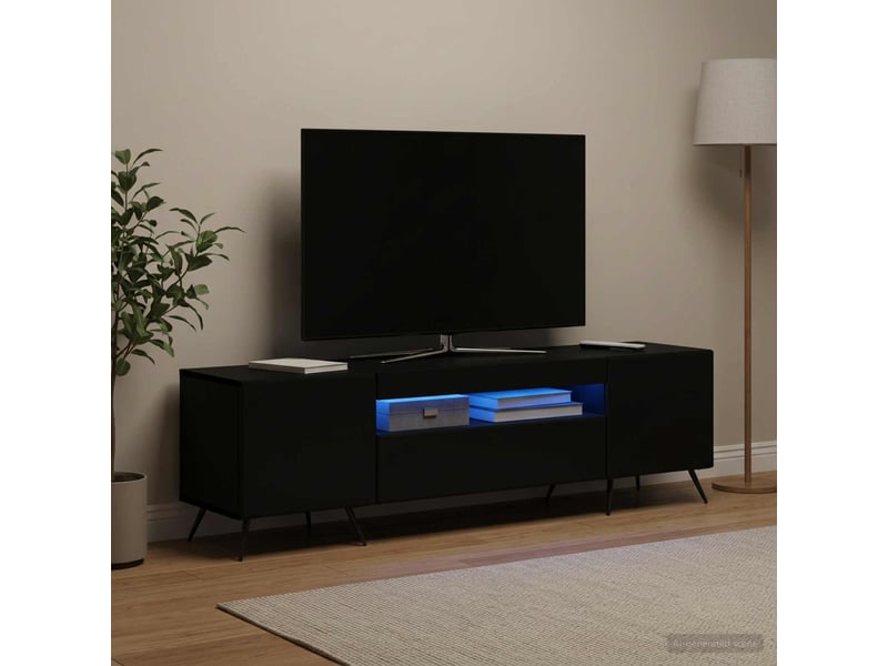  Meuble tv - banc tv - meuble de rangement led noir bois d'ingénierie  - Conforama D