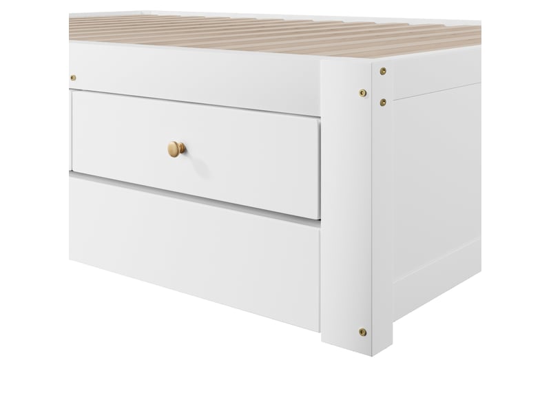  Lit gigogne enfant 90x200 cm blanc bois, 3 tiroirs intégrés et couchage d'appoint 90x190 cm pour chambre  - Conforama E