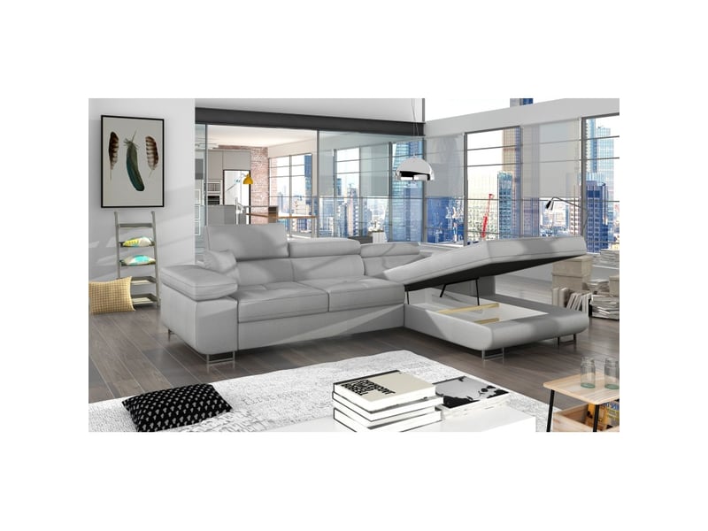  Canapé d'angle convertible amanda gris clair en tissu effet chiné avec coffre  - Conforama B