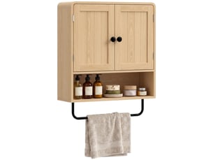 Armoire murale salle de bain, finition chêne, 2 portes, étagères et porte-serviettes, 60 cm